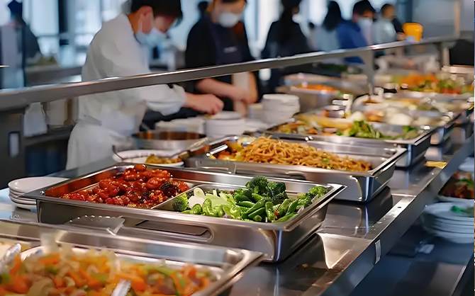 高中學校食堂自助餐開餐現場圖片